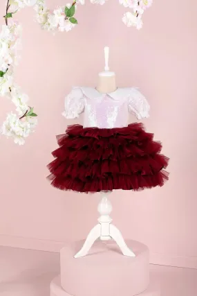 Helena White & Burgundy Party Dress