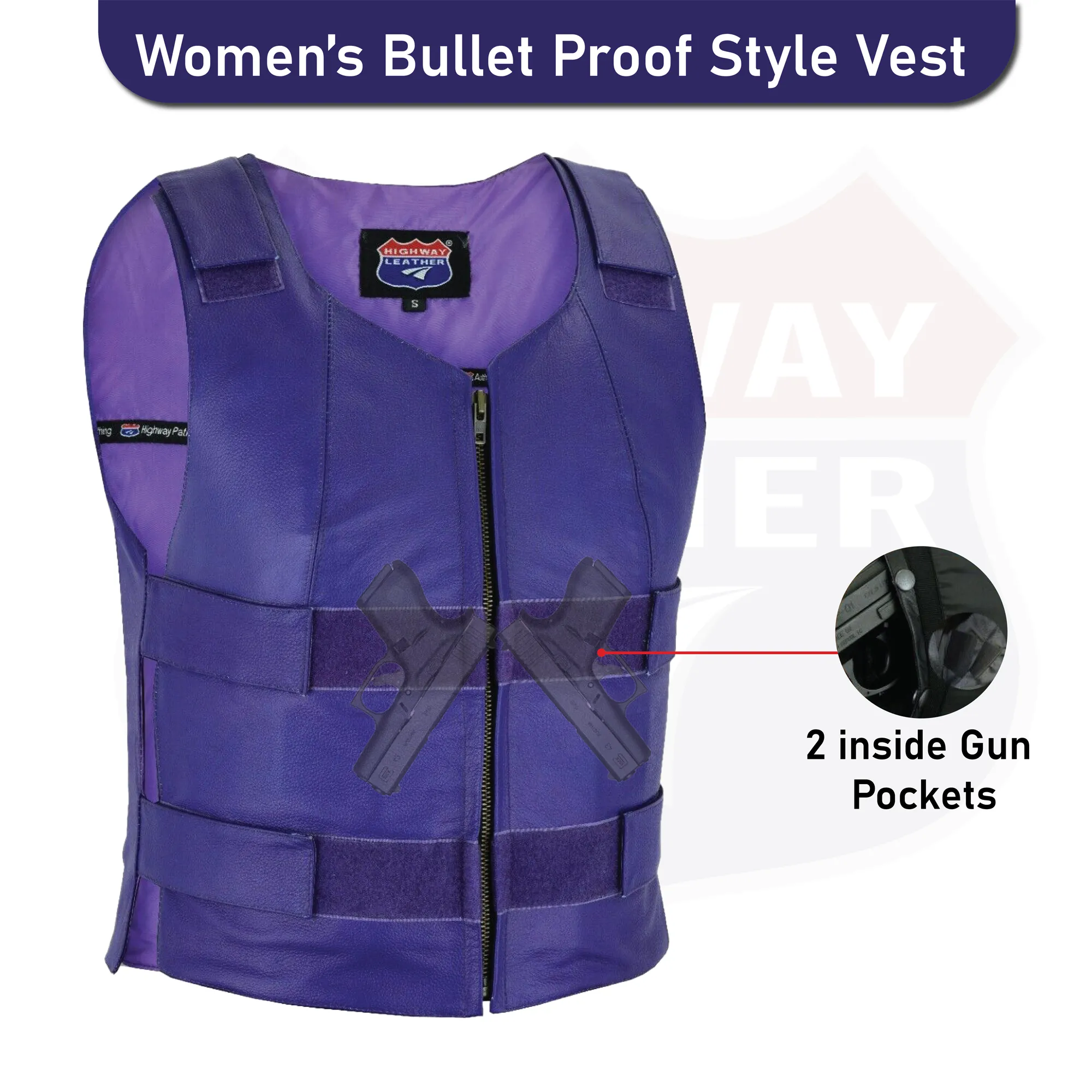 HL14945Purple Passionate Purple Women Bullet Proof style Leather Motorcycle Vest-bikers Club