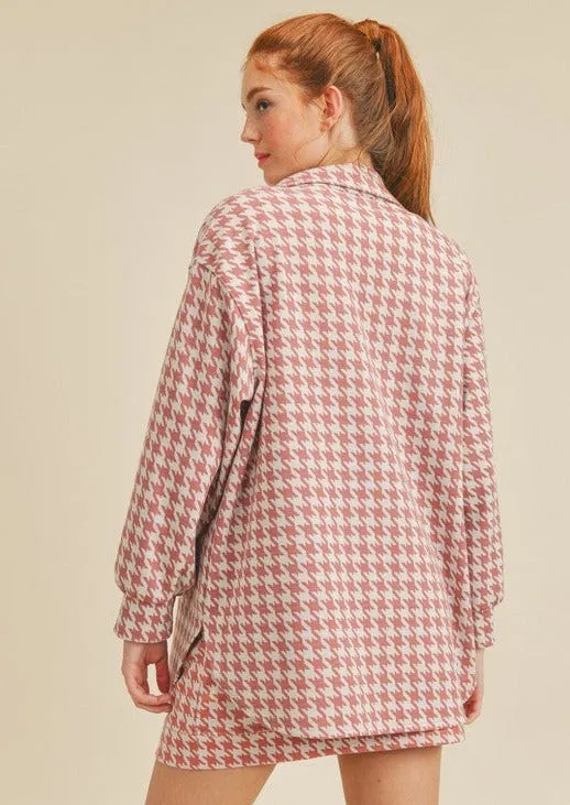 Houndstooth Pink Shirt Jacket Made in USA- Clearance Final Sale