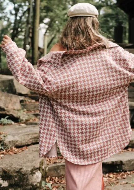 Houndstooth Pink Shirt Jacket Made in USA- Clearance Final Sale