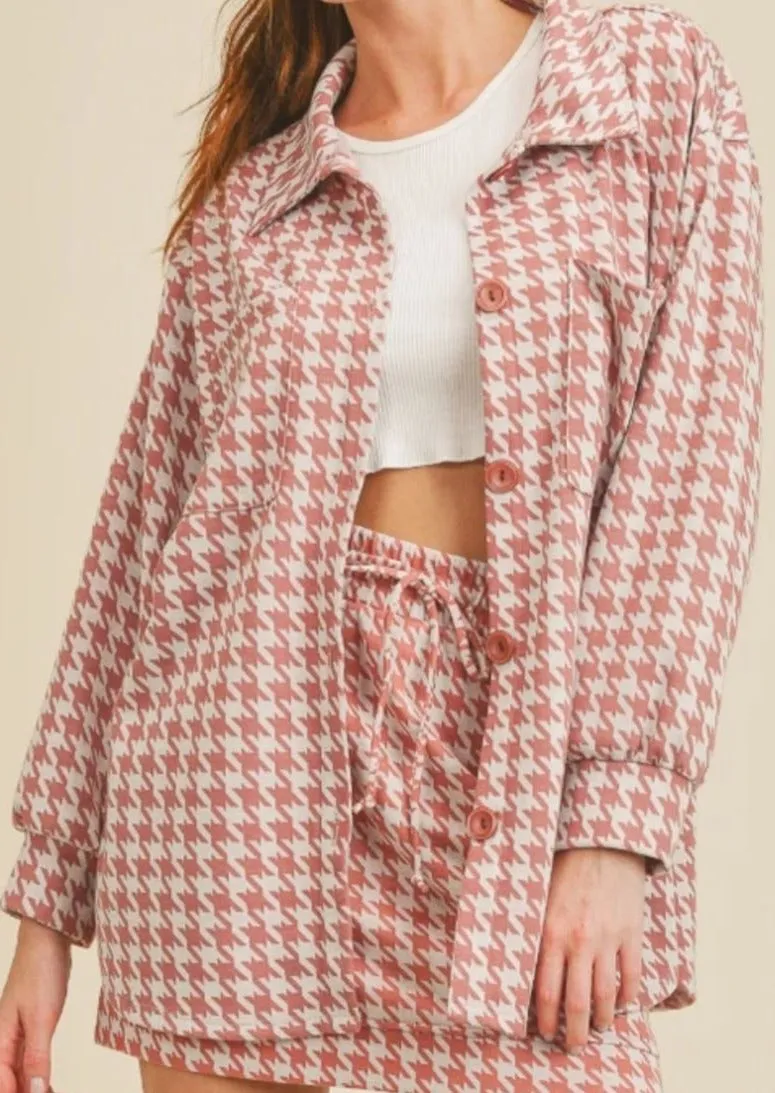 Houndstooth Pink Shirt Jacket Made in USA- Clearance Final Sale