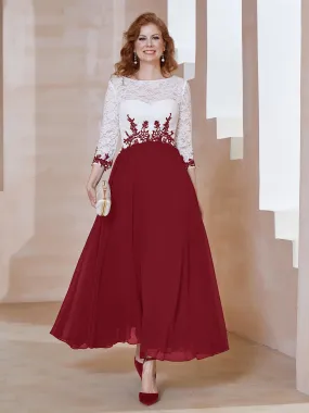 Illusion Neckline Applique Long Sleeves Dress Burgundy