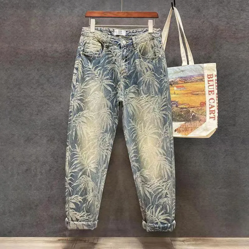 Jacquard Maple Leaf Loose Jeans