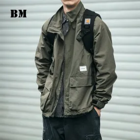 Japanese Streetwear Workwear Jacket with Stand-up Collar