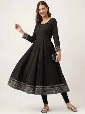 Jashvi Black Embroidered Cotton Anarkali Kurta