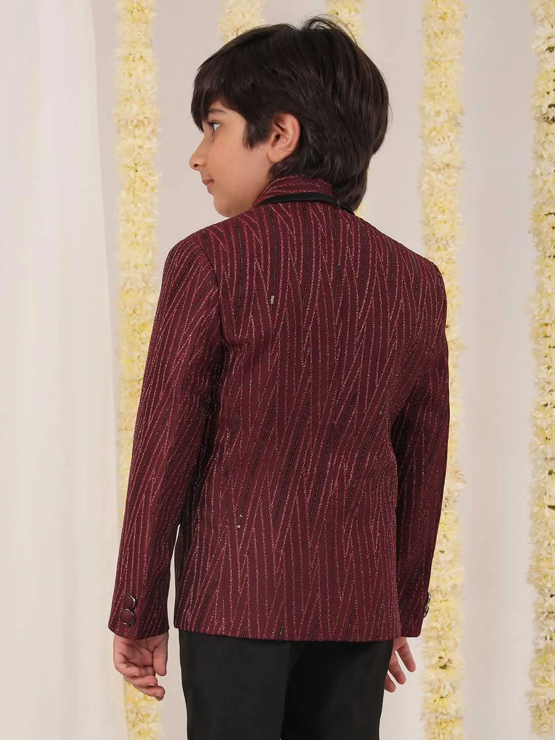 Jashvi Boy's Maroon Sequined Blazer