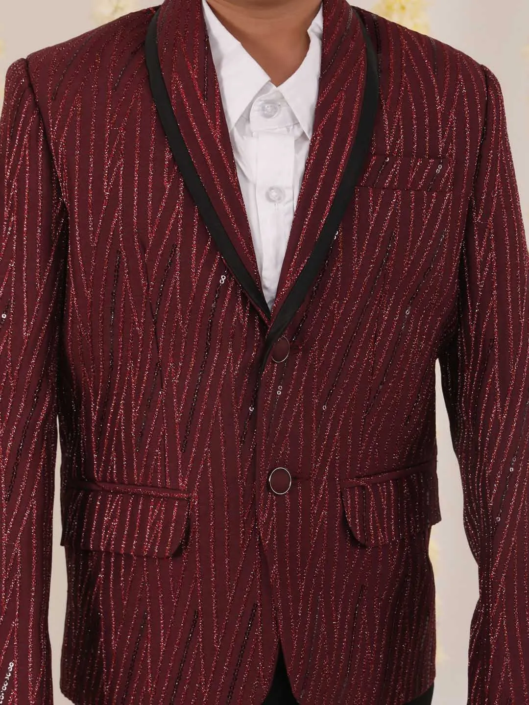 Jashvi Boy's Maroon Sequined Blazer