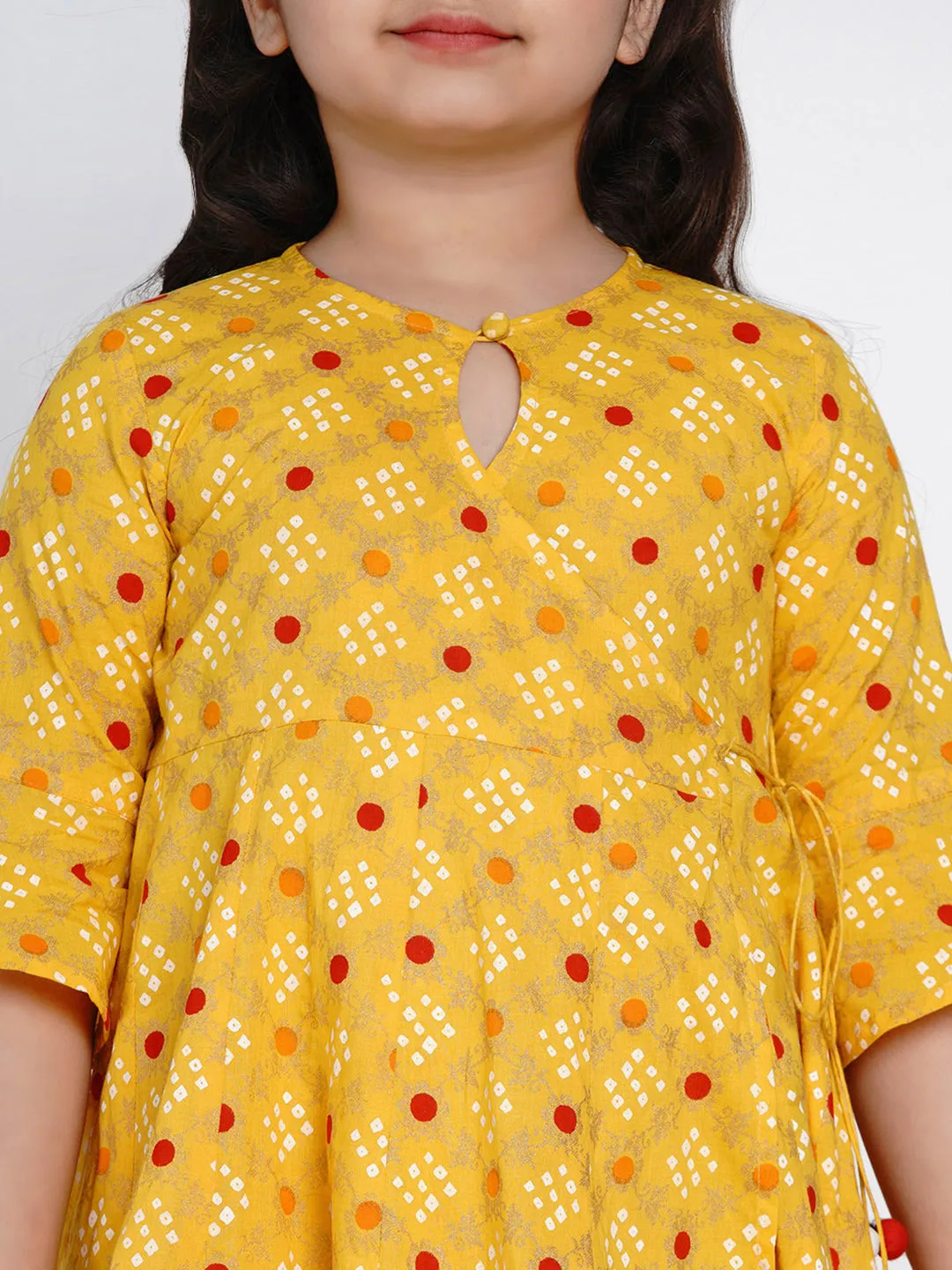 Jashvi Girls Yellow & Red Printed Kurta With Palazzos