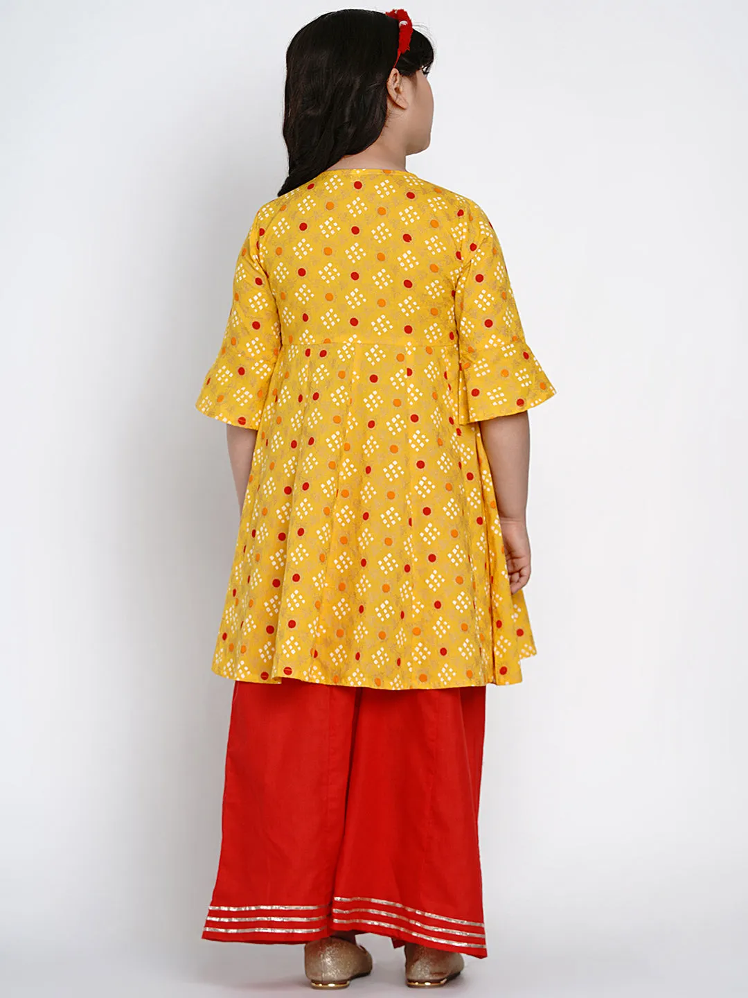 Jashvi Girls Yellow & Red Printed Kurta With Palazzos