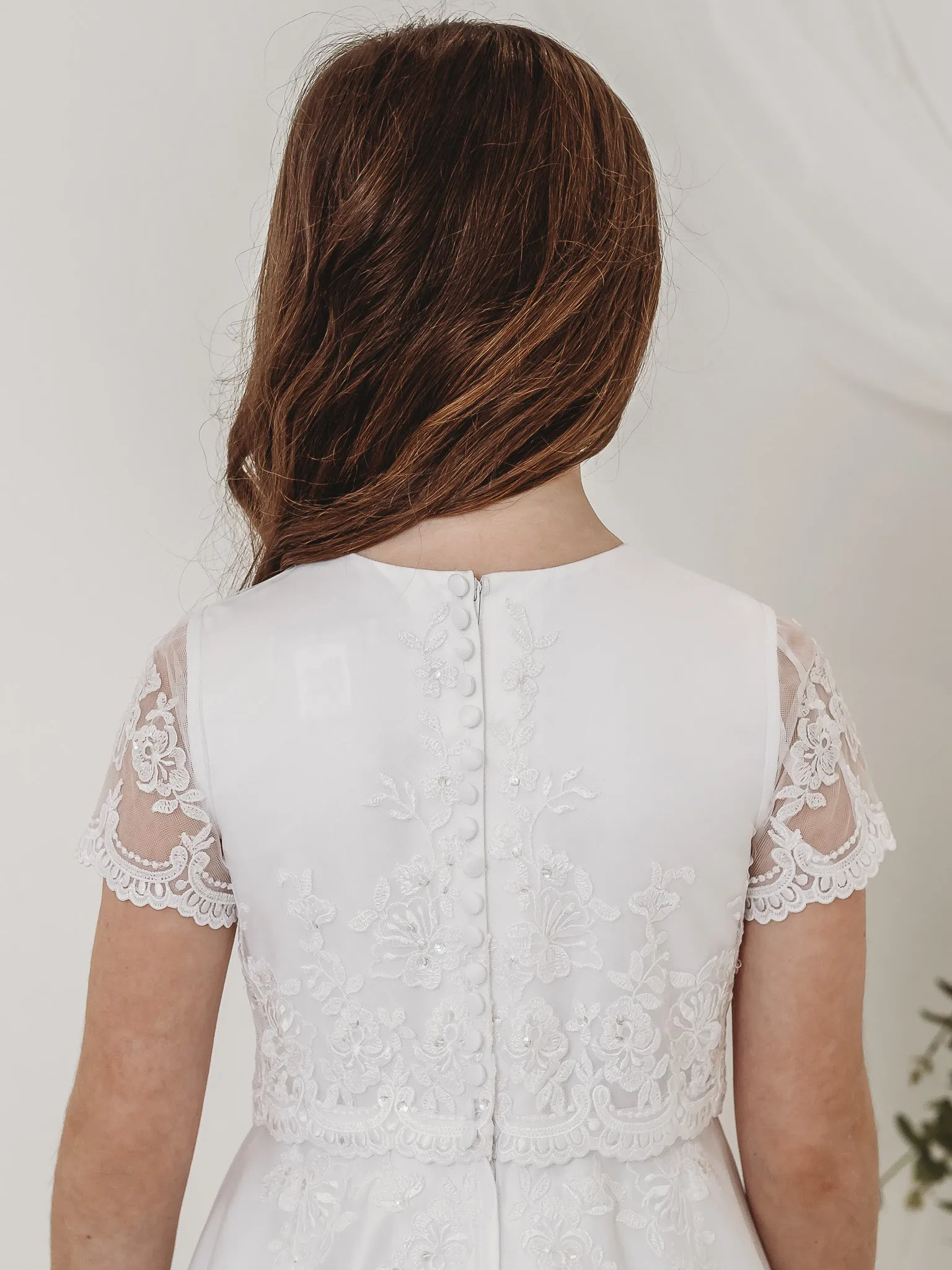 'Juliette' White Floral Lace Bolero Communion Dress