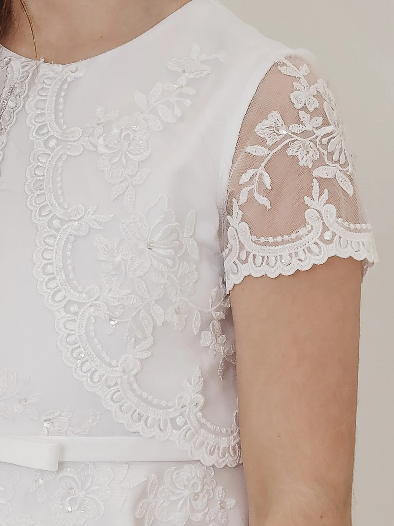 'Juliette' White Floral Lace Bolero Communion Dress