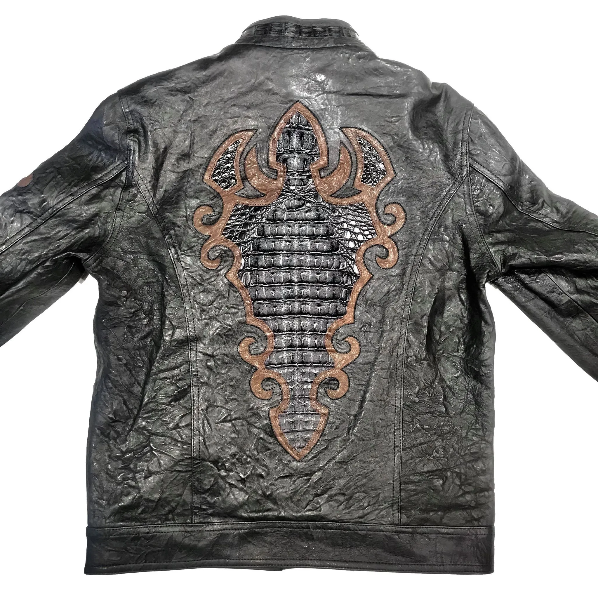 Kashani Black Horn-Back Alligator Stitched Bomber Jacket