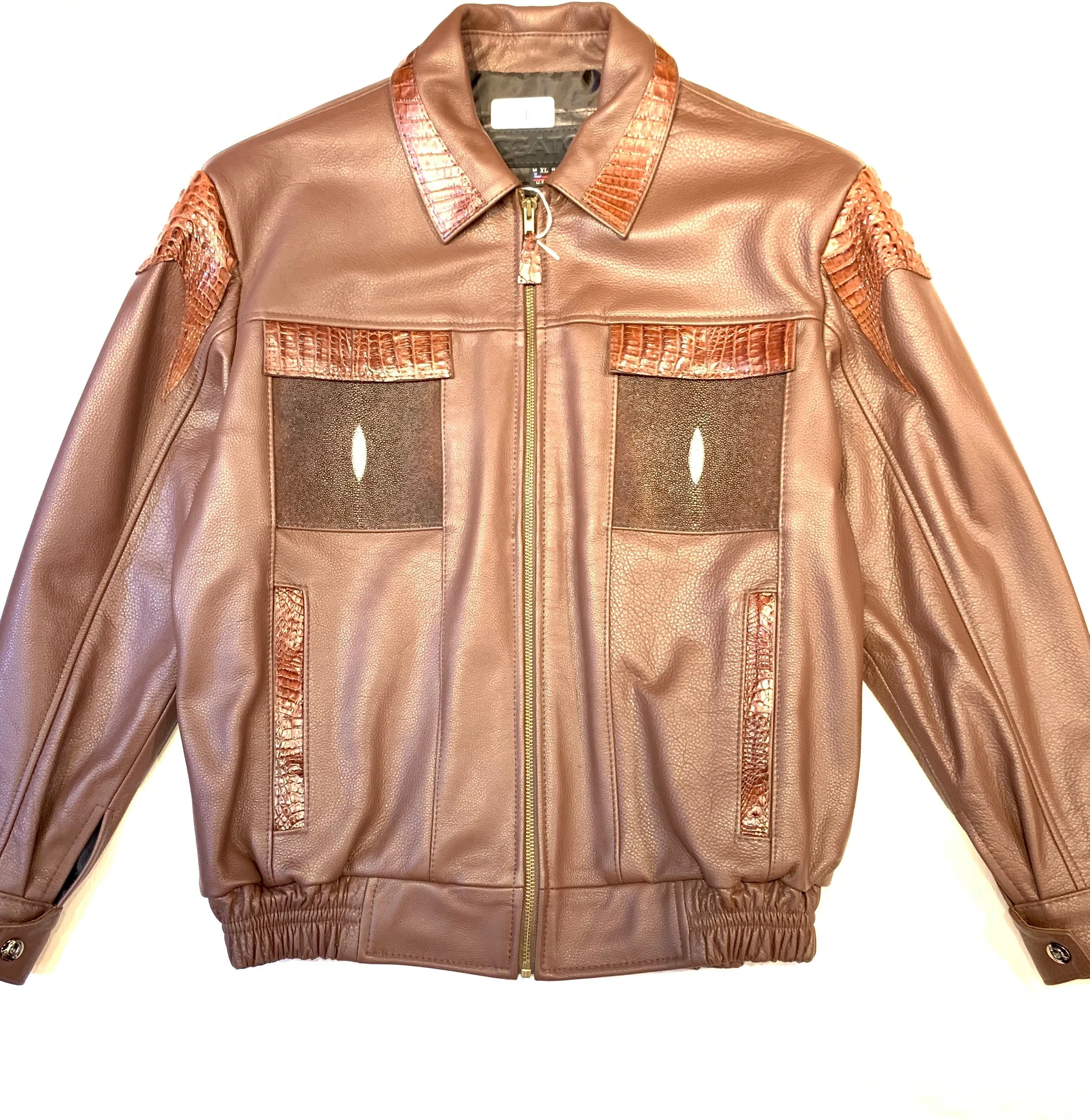 Kashani Chocolate Brown Alligator Horn-Back/Stingray Bomber Jacket