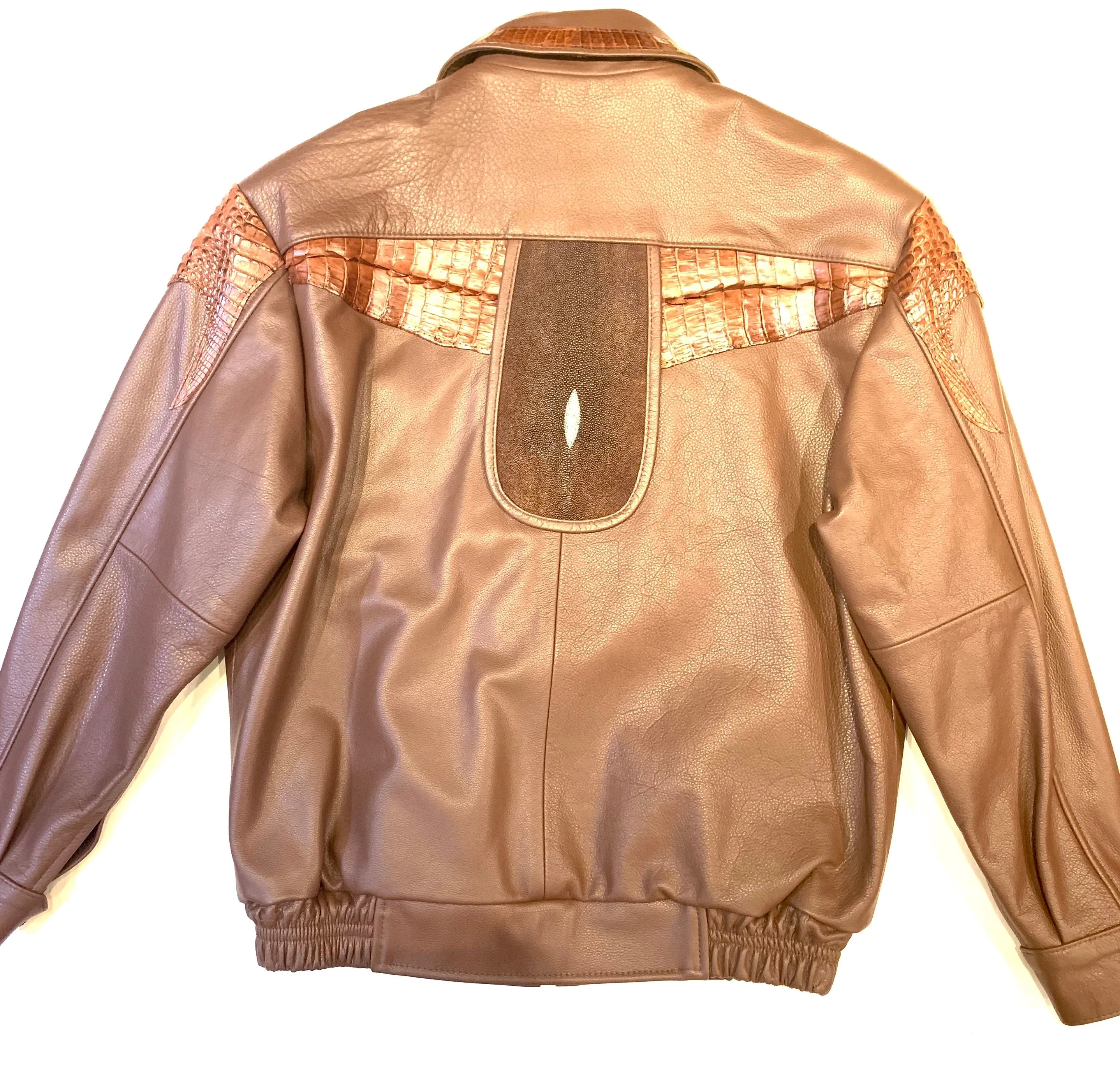 Kashani Chocolate Brown Alligator Horn-Back/Stingray Bomber Jacket