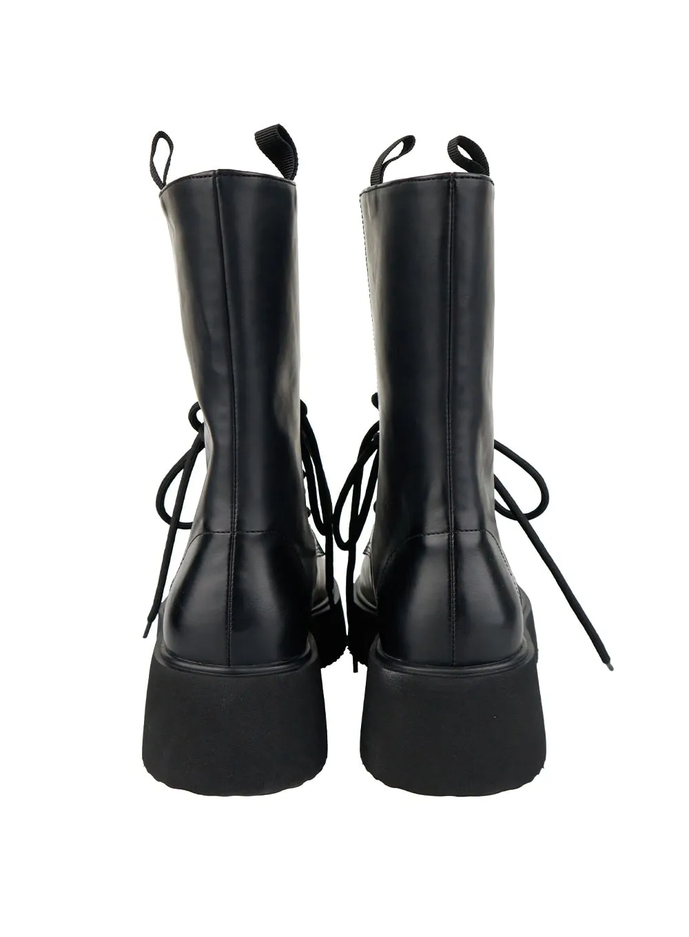 Lace-Up Faux Leather Midi Boots IS402