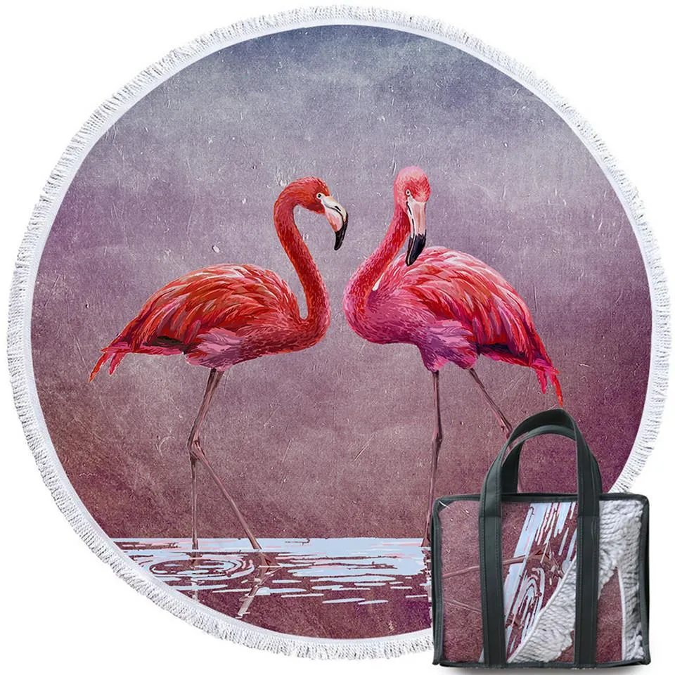 Ladies In Pink Round Beach Towel