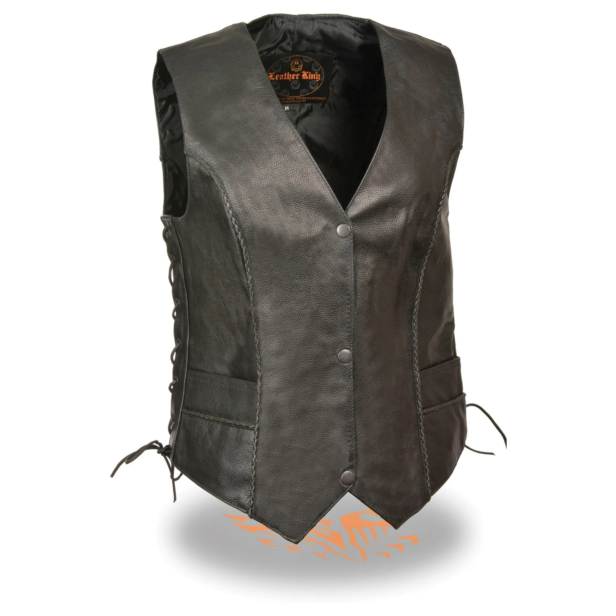 Ladies Snap Front Vest w/ Thin Braid