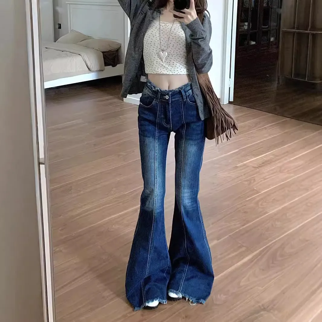 Lanfubeisi western outfits women Fall New Korean Style Elegant Design Stretch Denim Micro Pants Trousers Women's Clothing