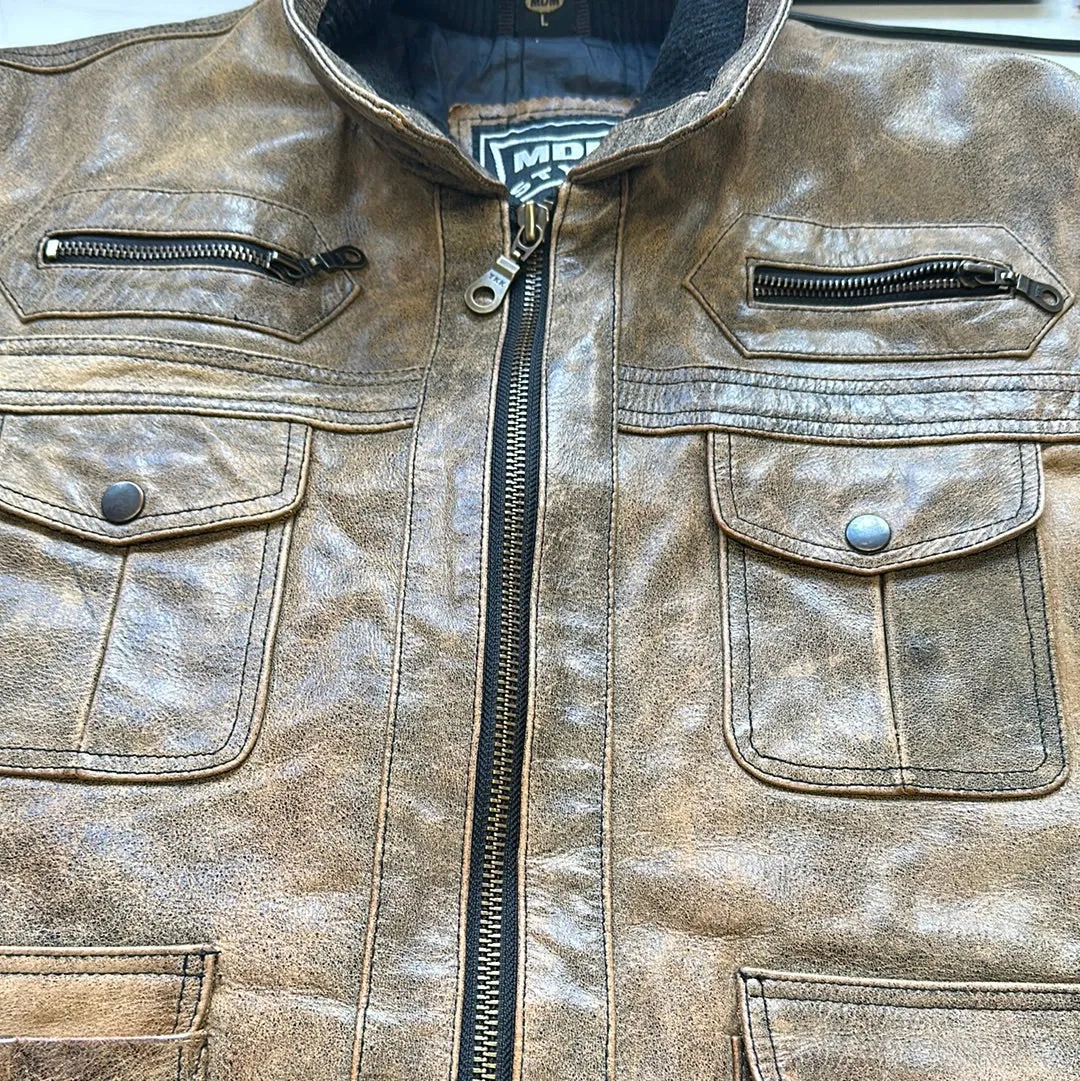 light brown leather bomber jacket