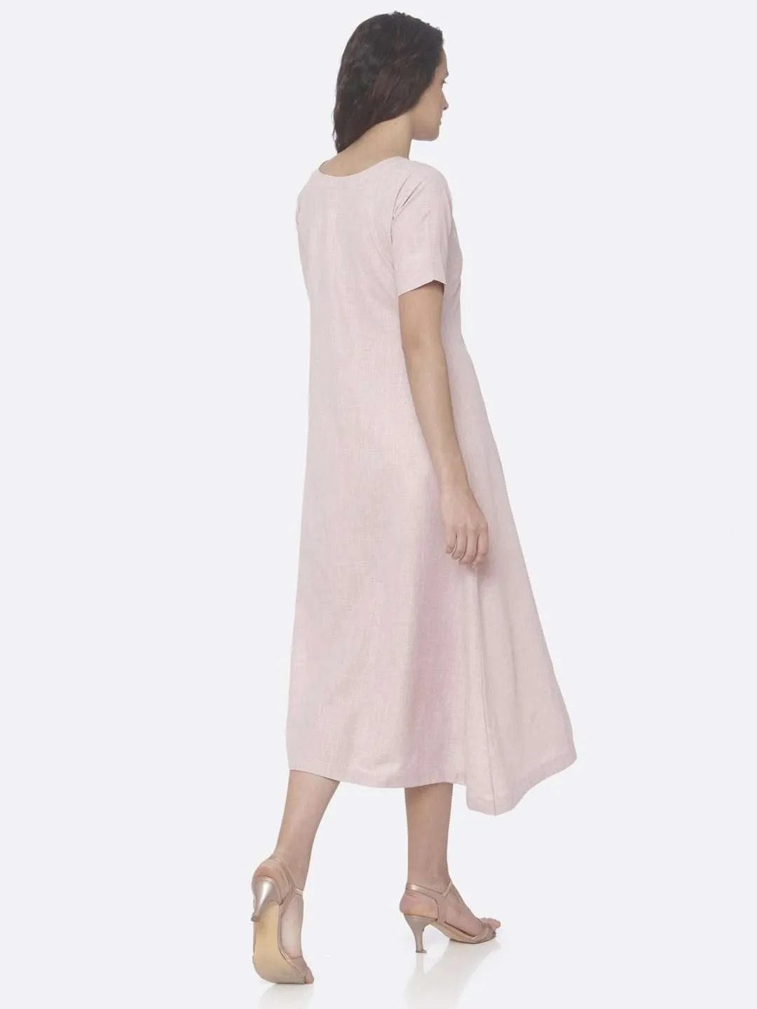 Light Pink Embroidered Linen Flared Dress | Rescue