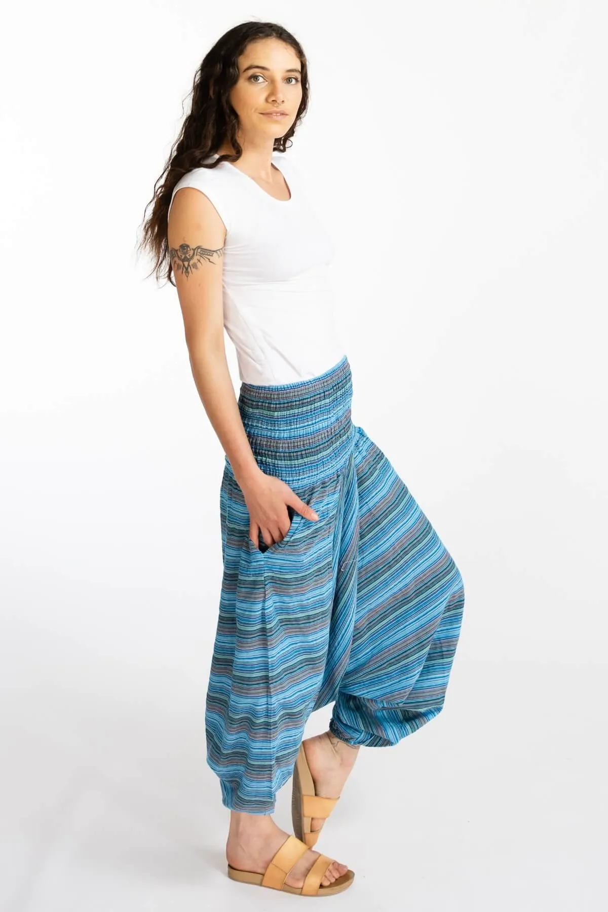 Low Crotch Pants - Striped Blue