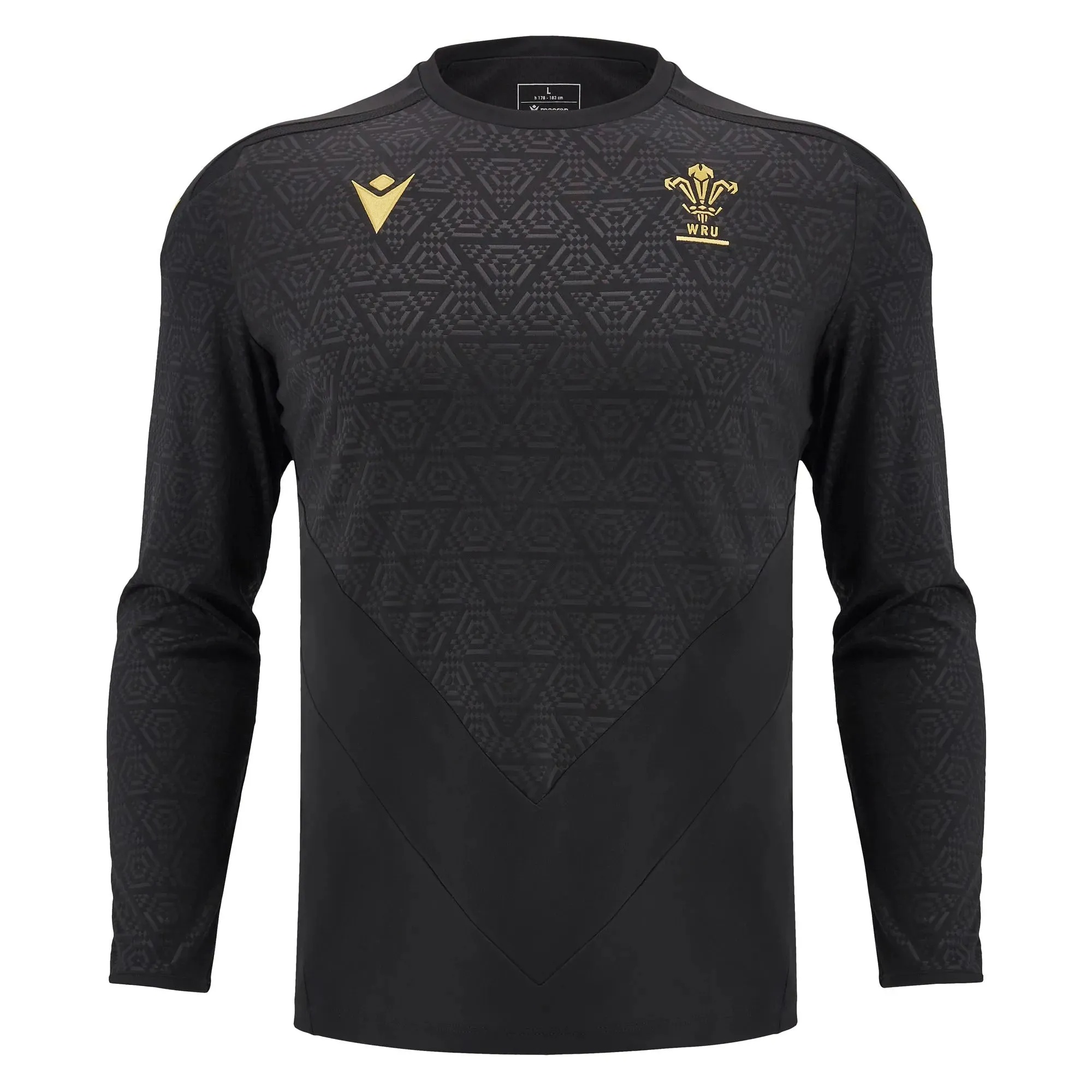 Macron Wales WRU 2024/25 Mens Poly Training Long Sleeve Rugby T-Shirt