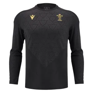 Macron Wales WRU 2024/25 Mens Poly Training Long Sleeve Rugby T-Shirt