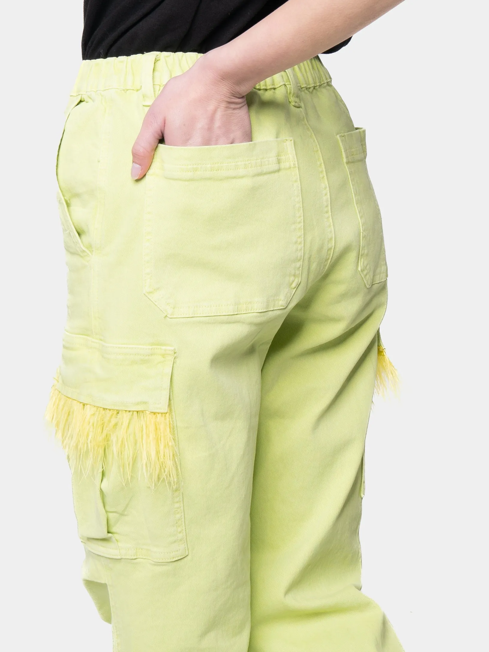 MADRID-Green Cargo Pants Feathers Green Marabou Green