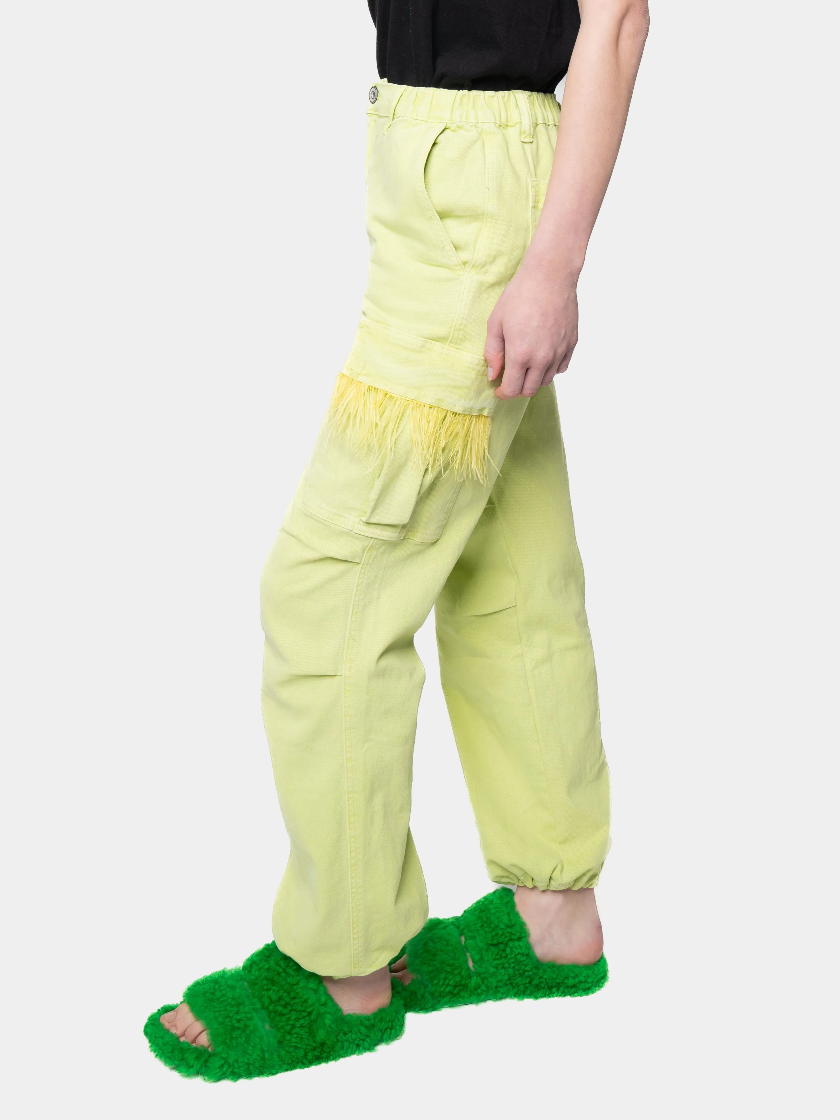 MADRID-Green Cargo Pants Feathers Green Marabou Green