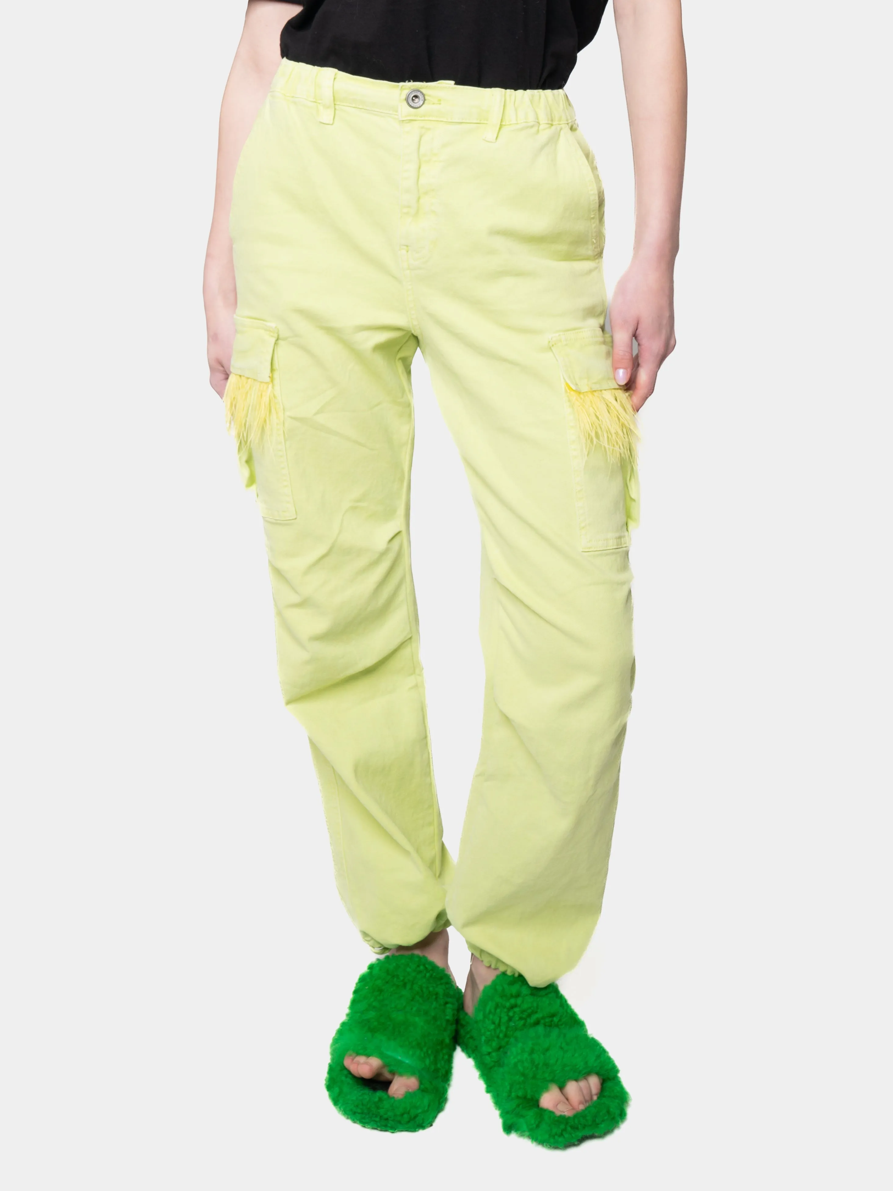 MADRID-Green Cargo Pants Feathers Green Marabou Green