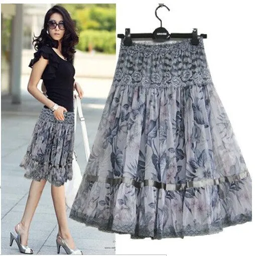 Makuluya 2017GIFT better lace skirts grace fashion women  skirt  large size print lace bohemia medium skirt beautiful lady skirt