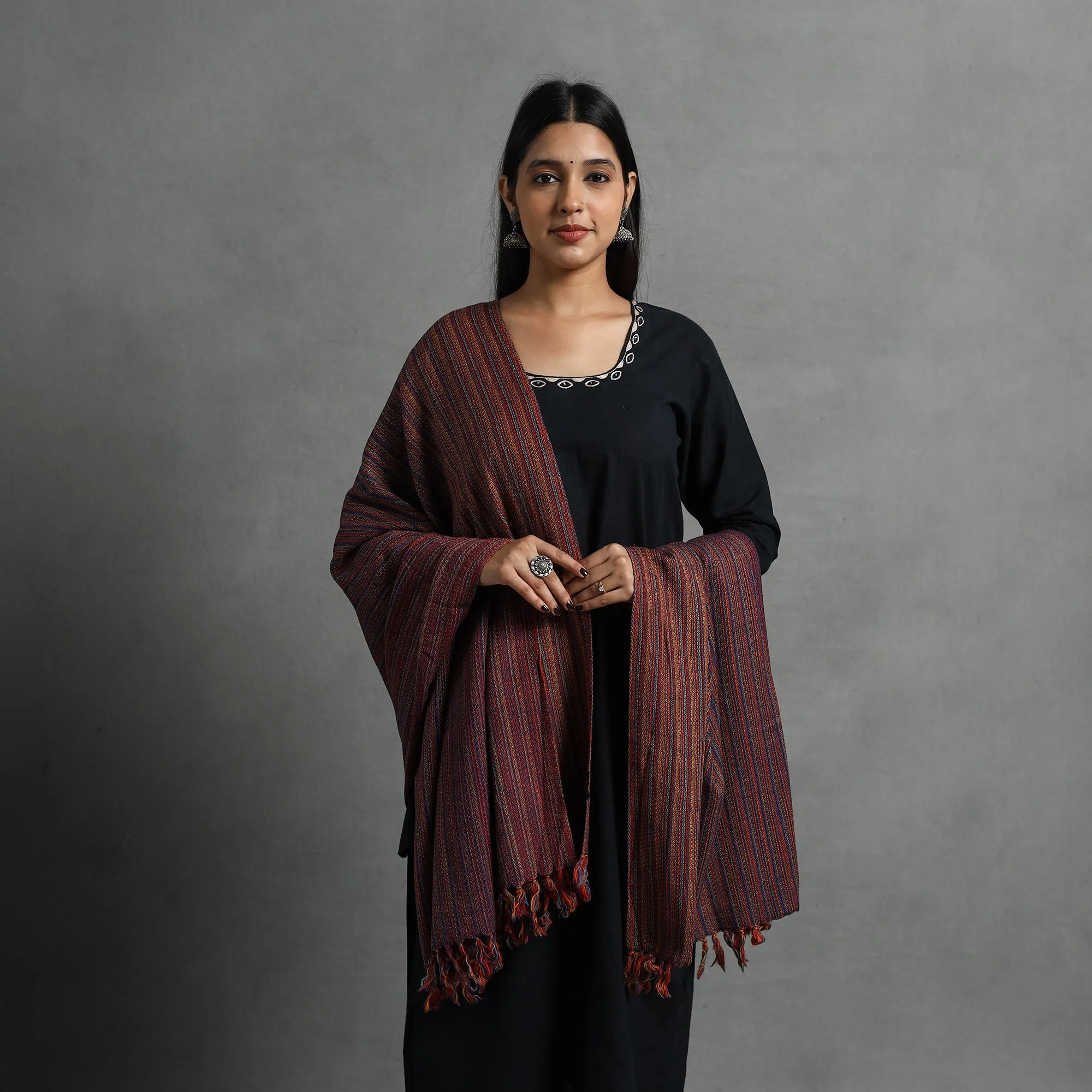 Maroon - Kumaun Handwoven Pure Merino Wool Shawl for Women 114