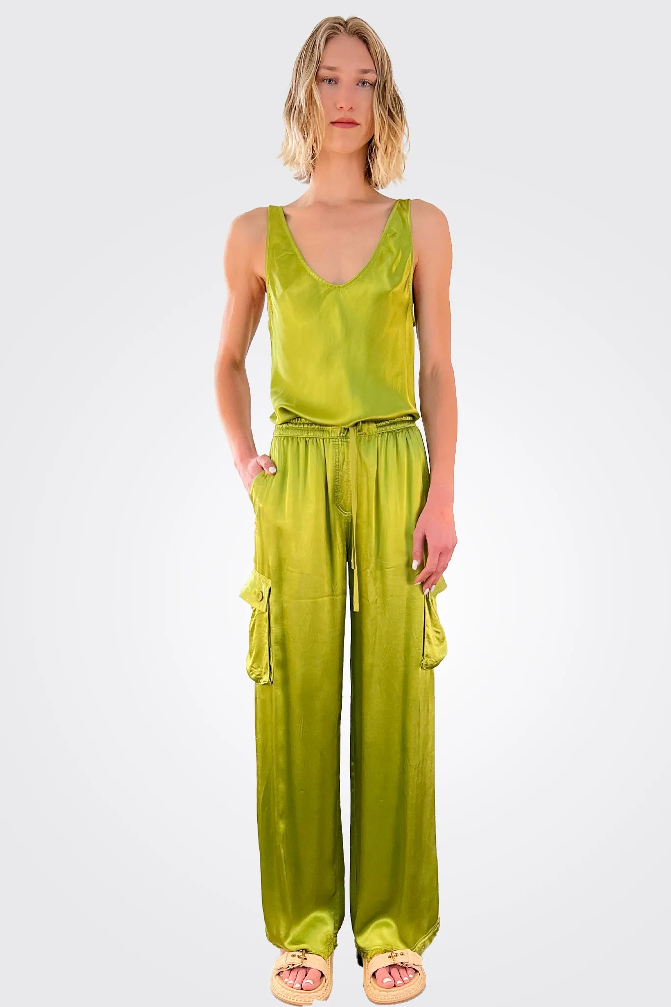 Mason Cargo Vintage Satin Pant - Lime