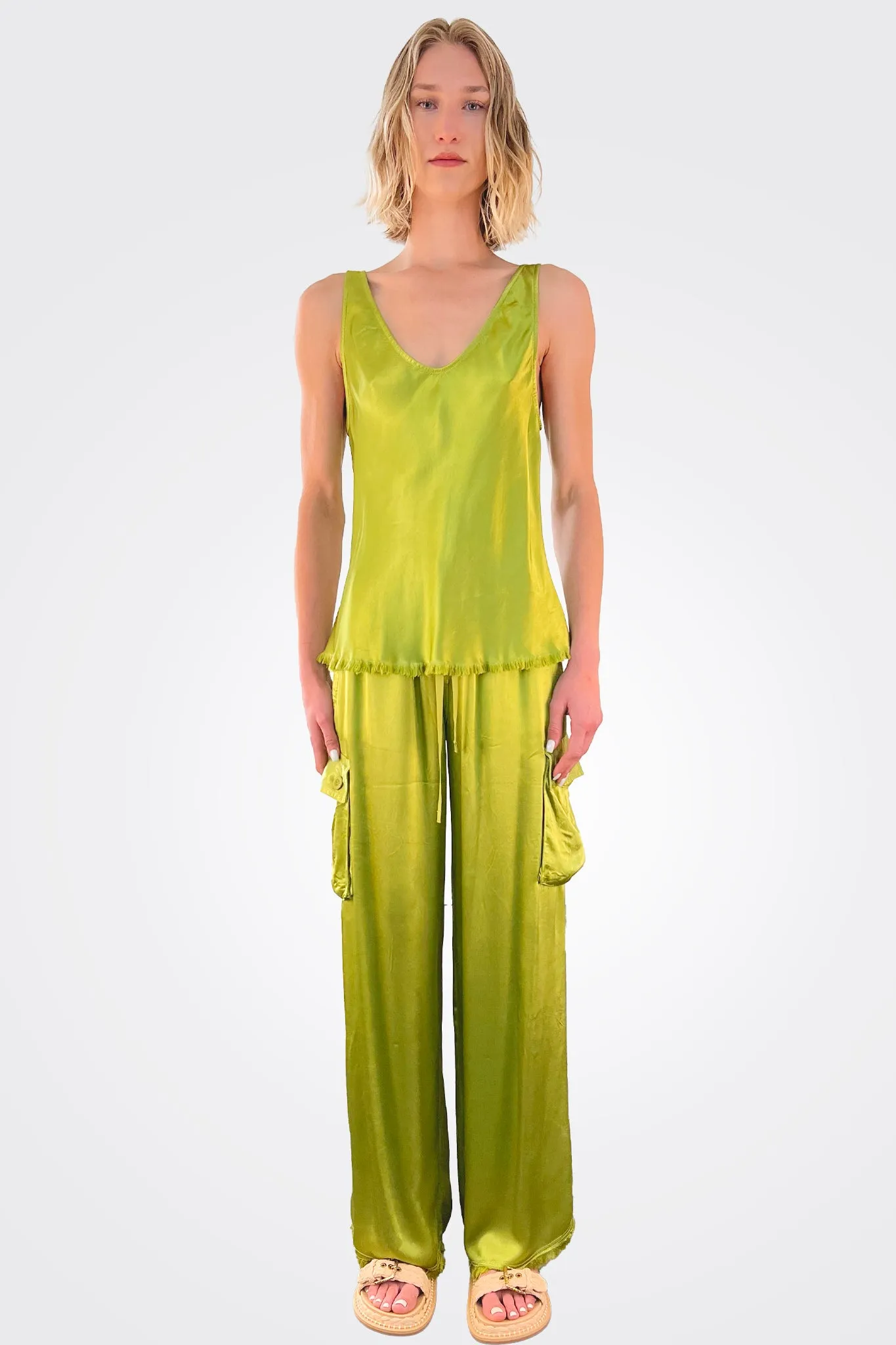 Mason Cargo Vintage Satin Pant - Lime