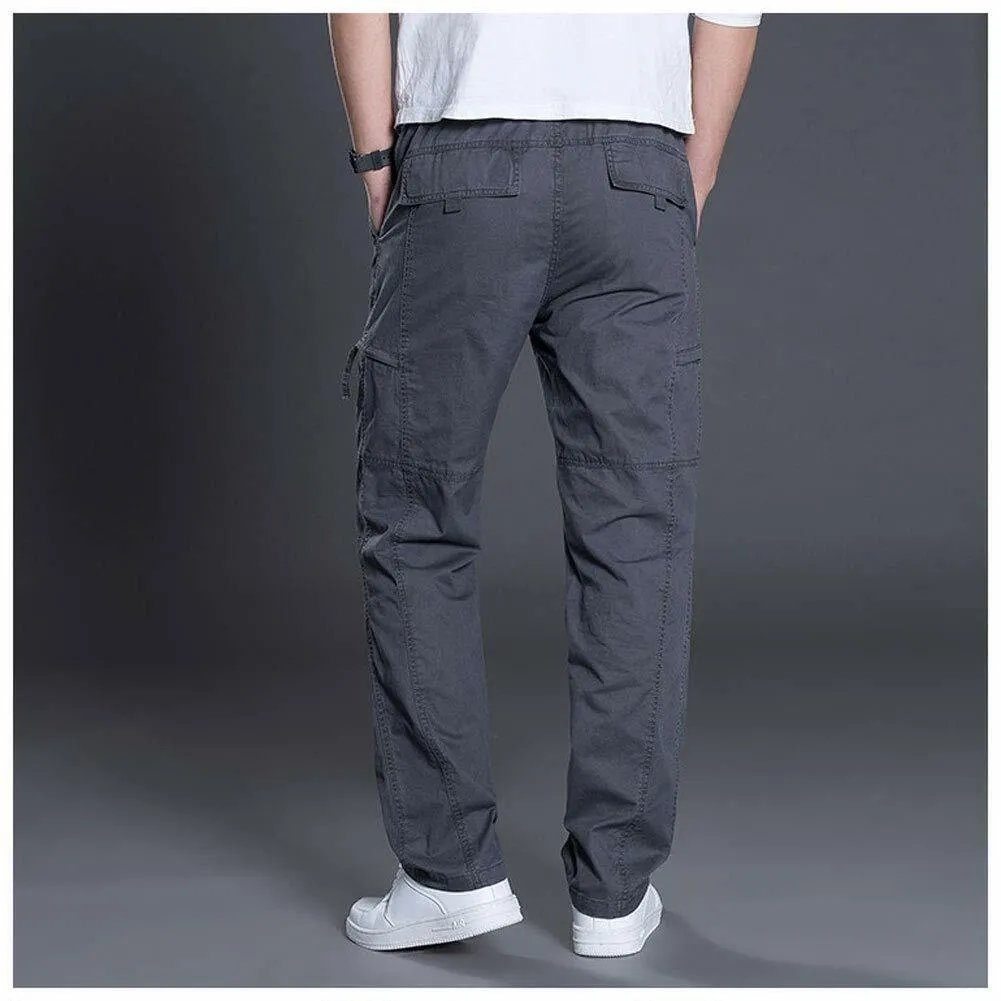 Men's Full Elastic Waist Loose Fit Pants Workwear Pull On Cargo Pants