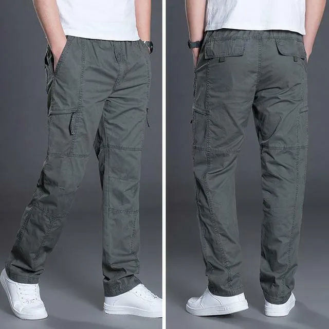 Men's Full Elastic Waist Loose Fit Pants Workwear Pull On Cargo Pants