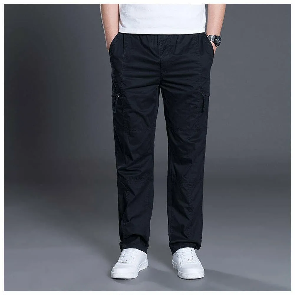 Men's Full Elastic Waist Loose Fit Pants Workwear Pull On Cargo Pants