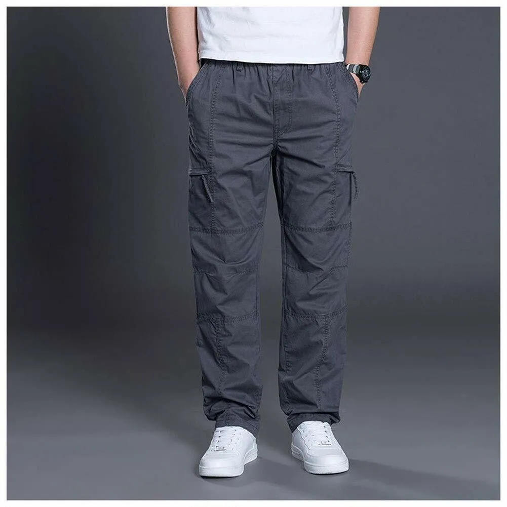 Men's Full Elastic Waist Loose Fit Pants Workwear Pull On Cargo Pants