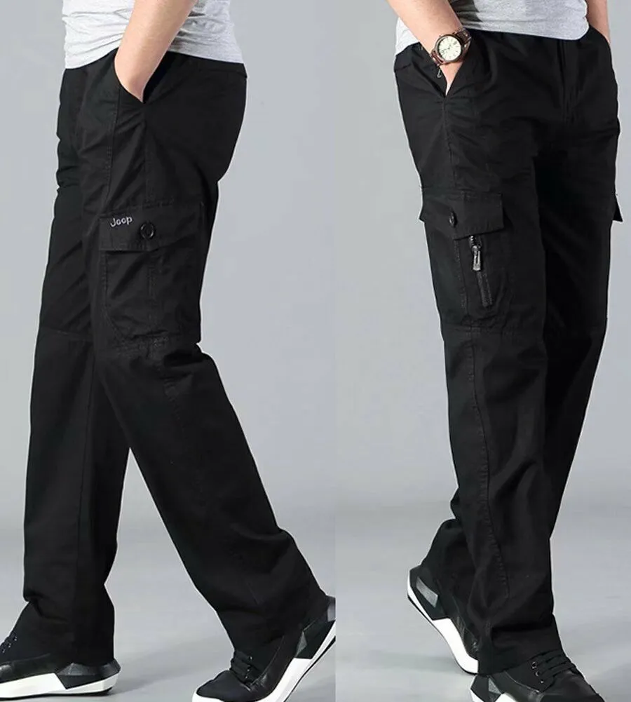 Men's Full Elastic Waist Loose Fit Workwear Pull On Cargo Pants