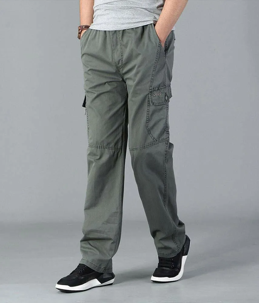 Men's Full Elastic Waist Loose Fit Workwear Pull On Cargo Pants