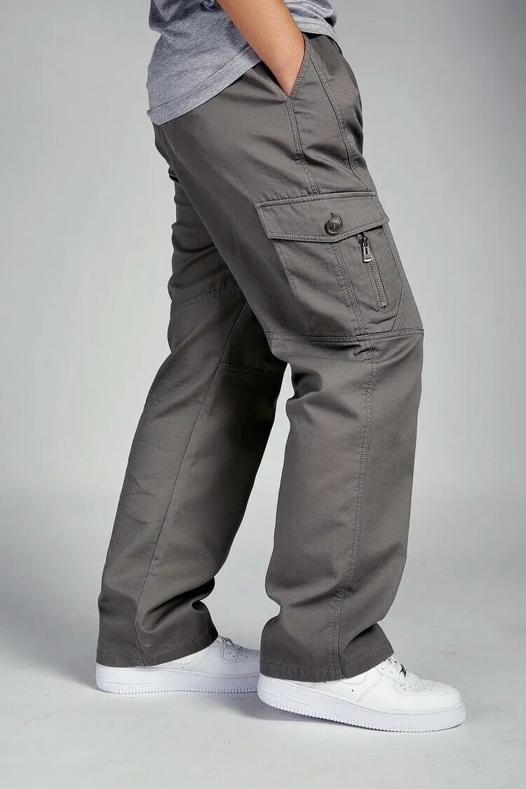 Men's Full Elastic Waist Loose Fit Workwear Pull On Cargo Pants