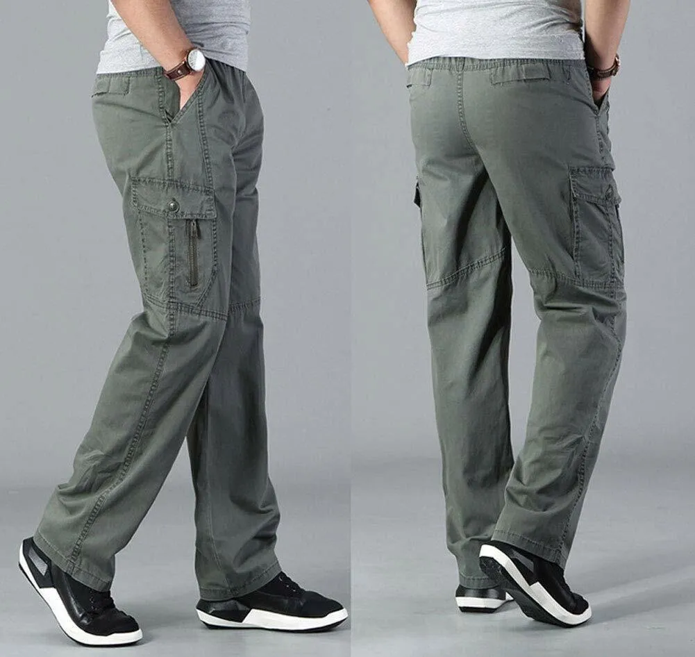 Men's Full Elastic Waist Loose Fit Workwear Pull On Cargo Pants