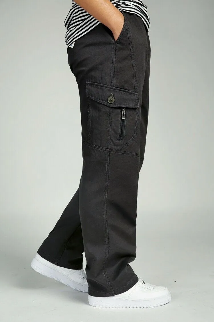 Men's Full Elastic Waist Loose Fit Workwear Pull On Cargo Pants