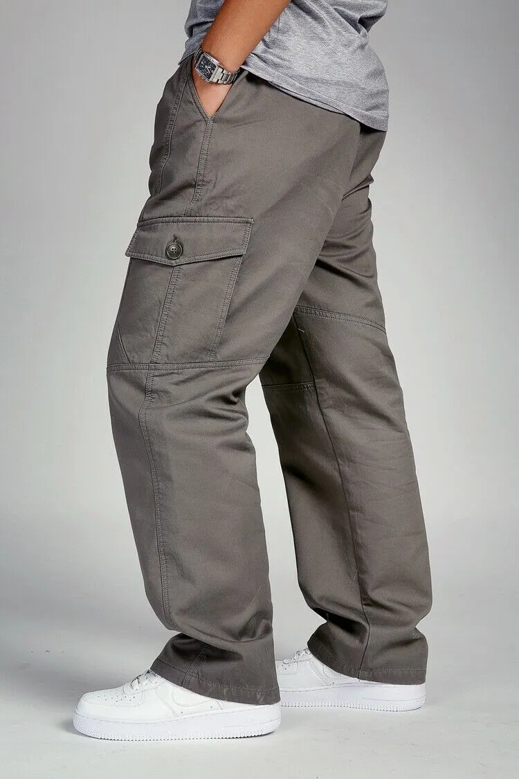 Men's Full Elastic Waist Loose Fit Workwear Pull On Cargo Pants