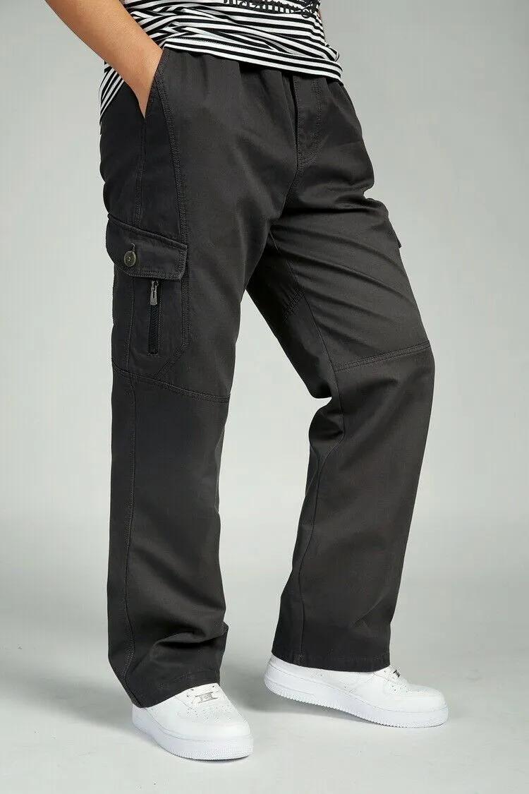 Men's Full Elastic Waist Loose Fit Workwear Pull On Cargo Pants