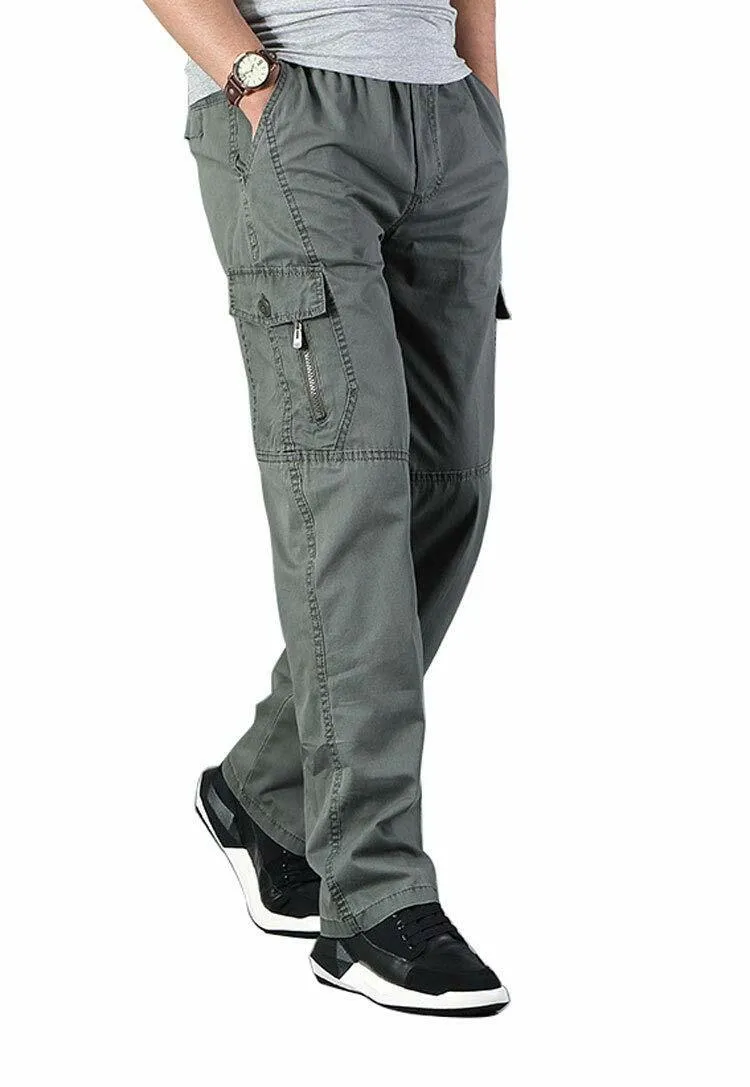 Men's Full Elastic Waist Loose Fit Workwear Pull On Cargo Pants