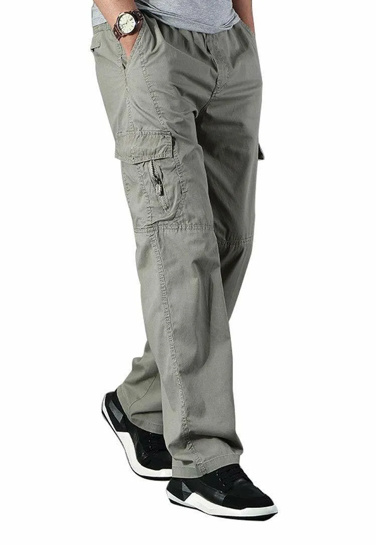 Men's Full Elastic Waist Loose Fit Workwear Pull On Cargo Pants