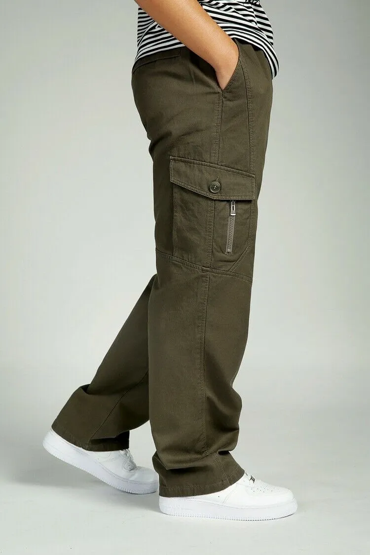 Men's Full Elastic Waist Loose Fit Workwear Pull On Cargo Pants