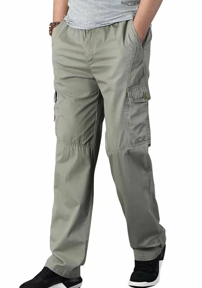 Men's Full Elastic Waist Loose Fit Workwear Pull On Cargo Pants