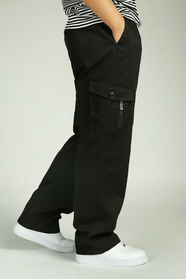 Men's Full Elastic Waist Loose Fit Workwear Pull On Cargo Pants